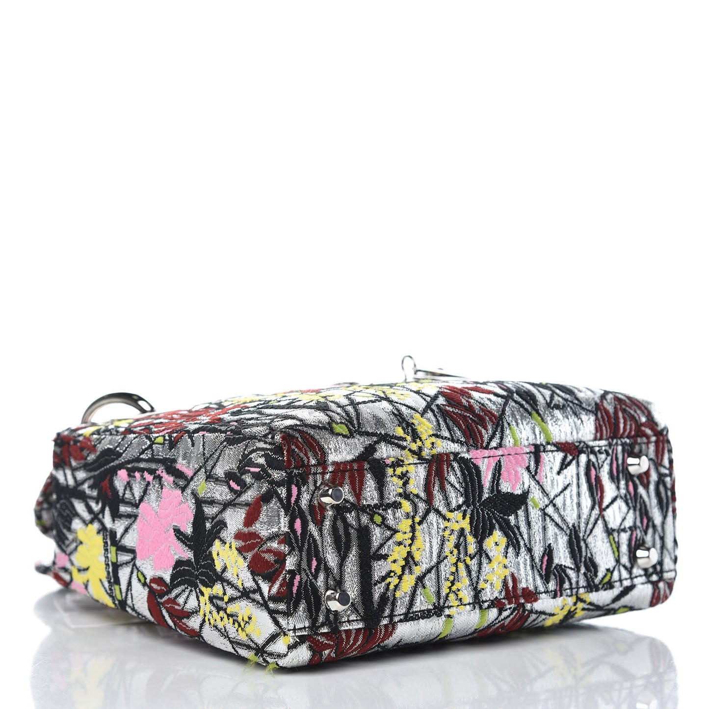 Metallic Canvas Embroidered Mini Lady Dior Argent Multicolor