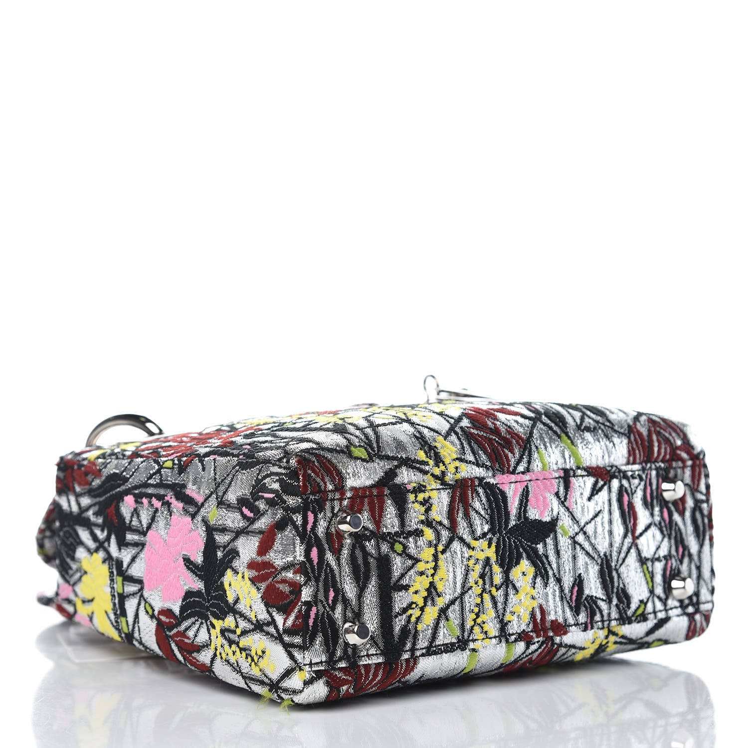 Christian Dior Metallic Canvas Embroidered Mini Lady Dior Argent Multicolor 4 of 9