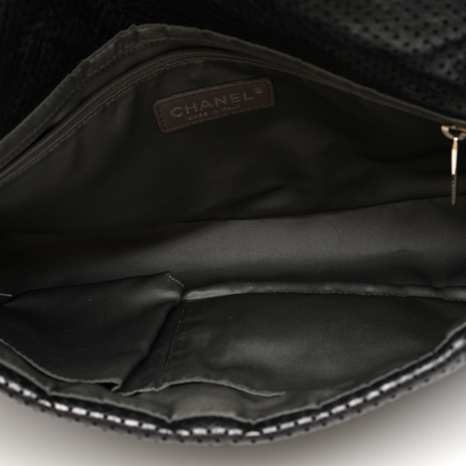 Chanel Metallic Crackled Calfskin Large Perforated Drill Flap Black 5 of 10