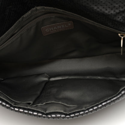 Chanel Metallic Crackled Calfskin Large Perforated Drill Flap Black 5 of 10