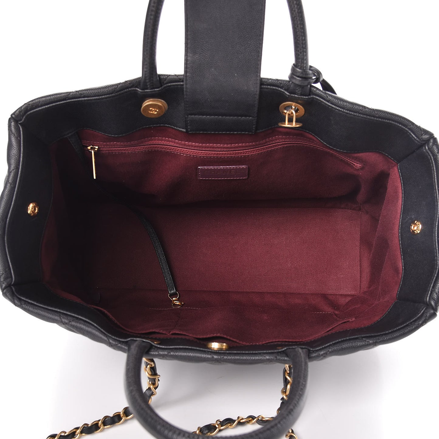 Caviar Quilted Large Coco Handle Shopping Tote Black