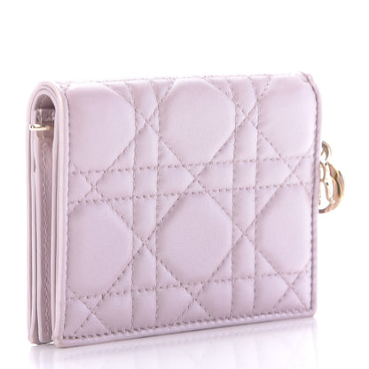 Christian Dior Metallic Lambskin Cannage Mini Lady Dior Wallet Lotus 3 of 9