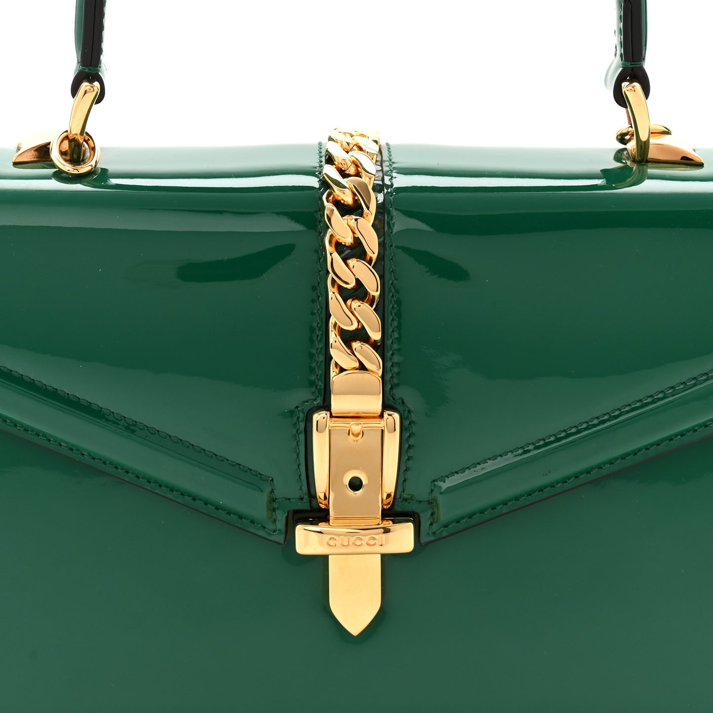 Mousse Top Patent Small Sylvie 1969 Top Handle Bag Emerald