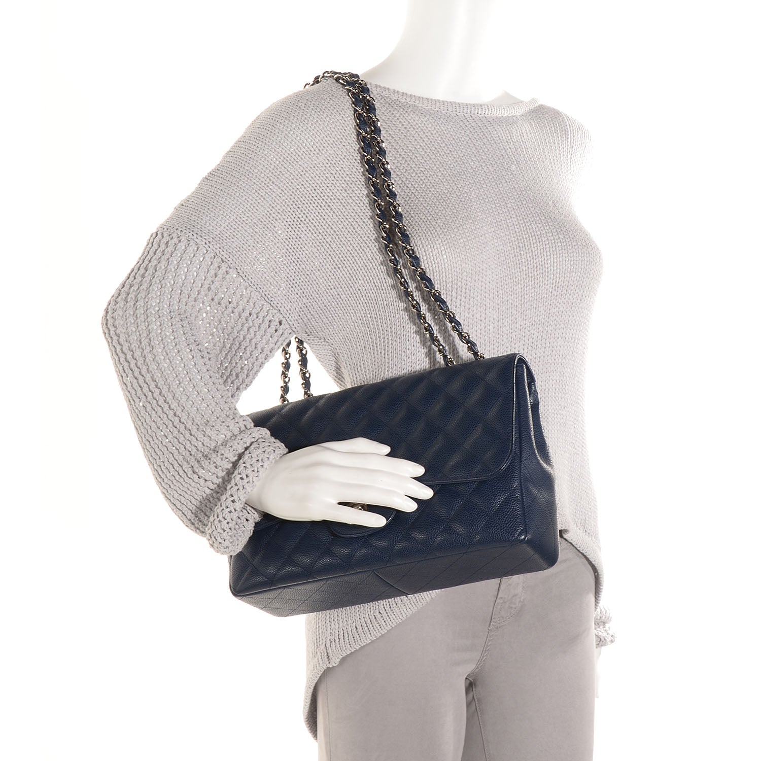 Chanel Caviar Jumbo Single Flap Navy Blue 2 of 8
