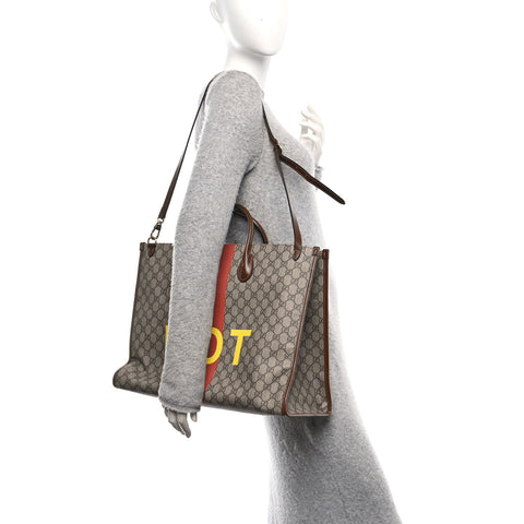 GG Supreme Monogram Fake/Not Large Retro Interlocking G Tote Bag Beige Brown Sugar