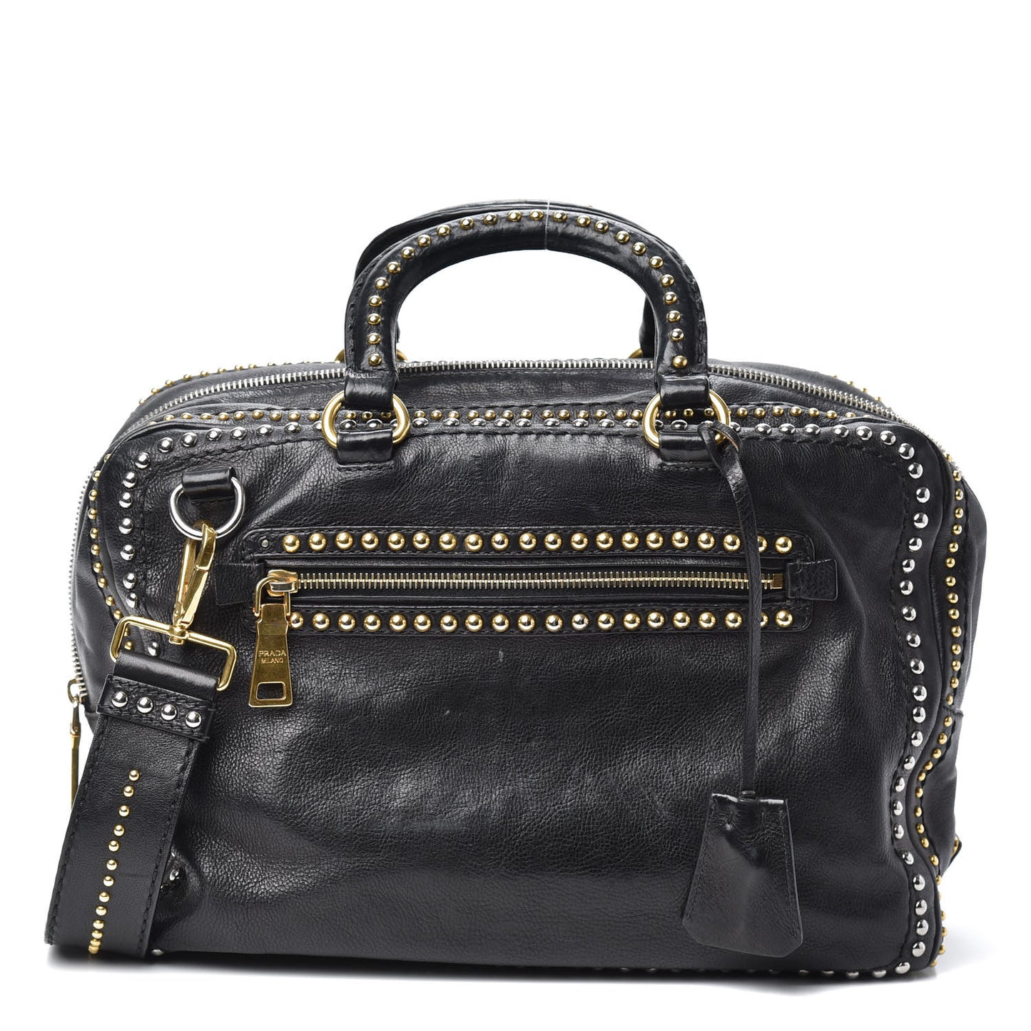 Glace Calfskin Studded Tote Black