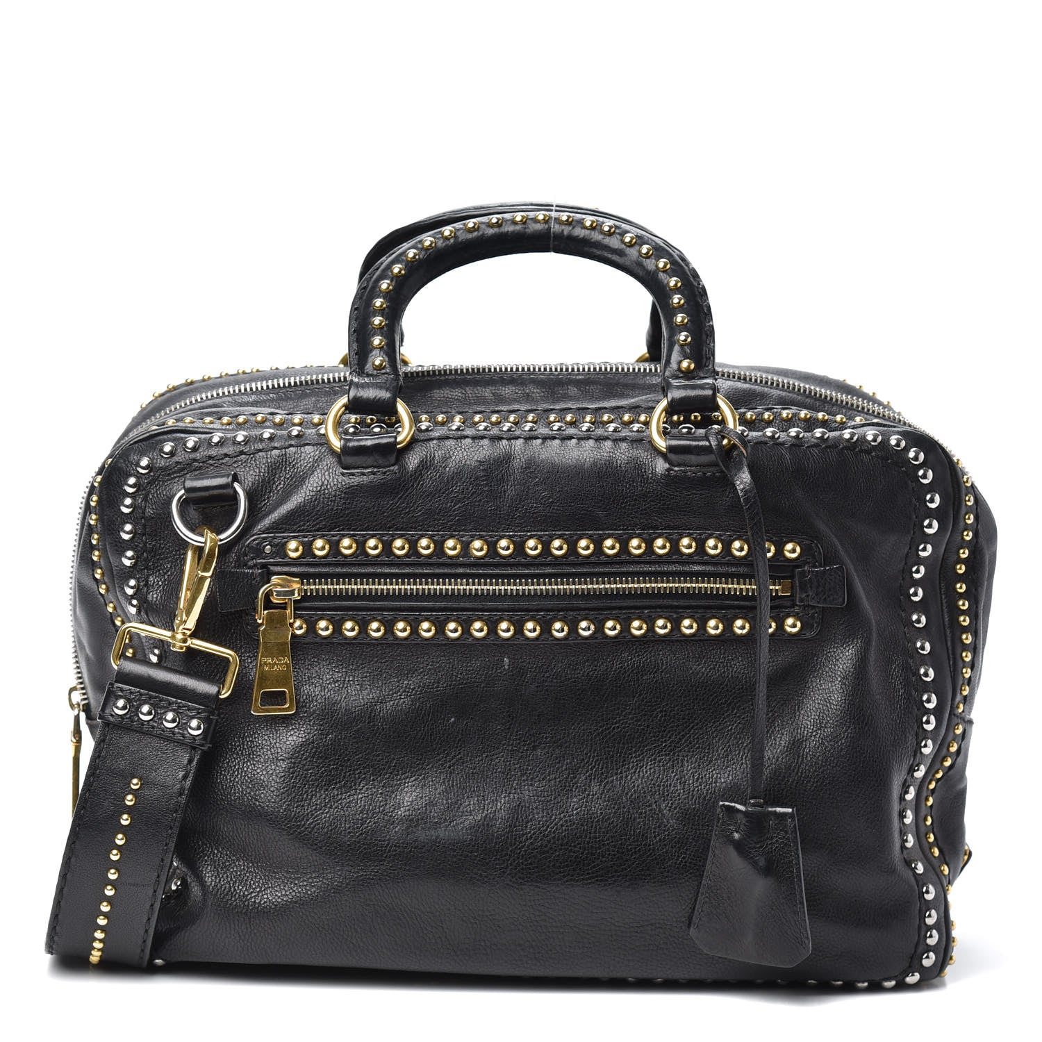 Prada Glace Calfskin Studded Tote Black 1 of 9