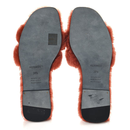 Hermes Woolskin Oran Sandals 38.5 Orange 6 of 9