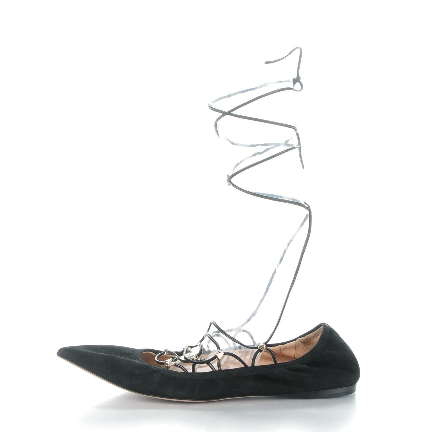 Suede Rockstud Gladiator Lace Up Ballerina Flats 40 Black