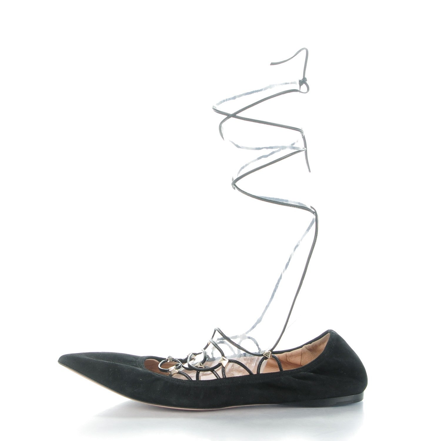 Valentino Garavani Suede Rockstud Gladiator Lace Up Ballerina Flats 40 Black 1 of 8