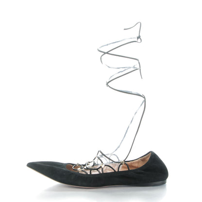 Valentino Garavani Suede Rockstud Gladiator Lace Up Ballerina Flats 40 Black 1 of 8