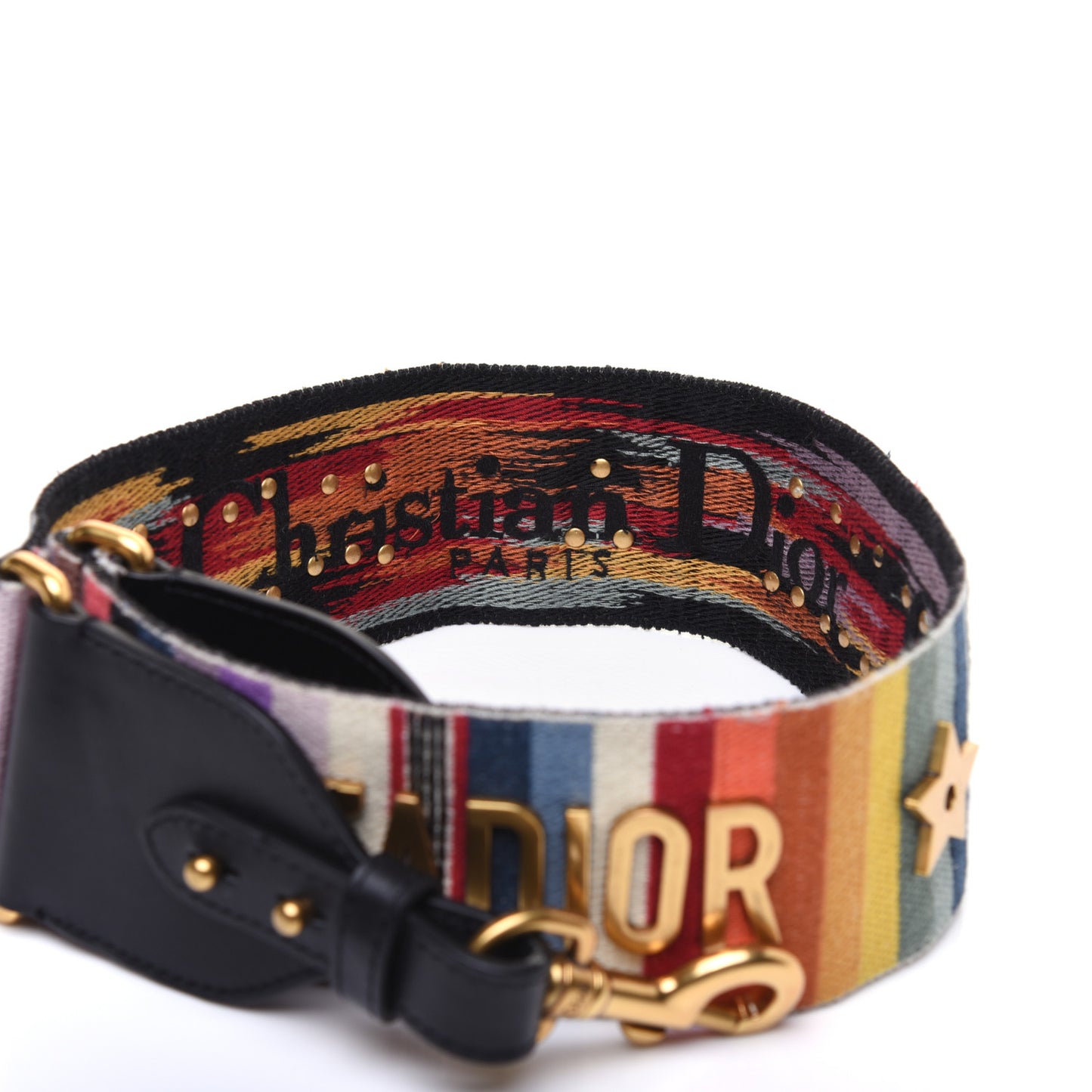 Canvas Embroidered Studded Rainbow J’Adior Shoulder Strap
