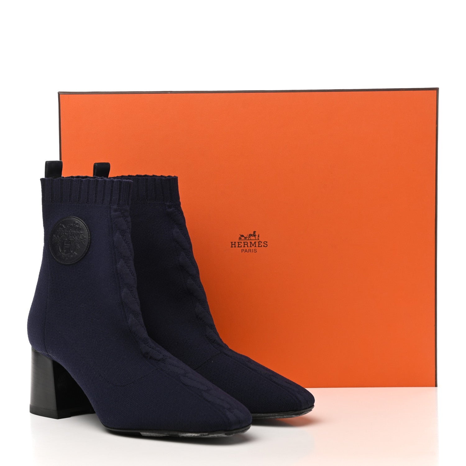 Hermes Knit Calfskin Volver Ankle Boots 37 Bleu Diplomatique 9 of 10