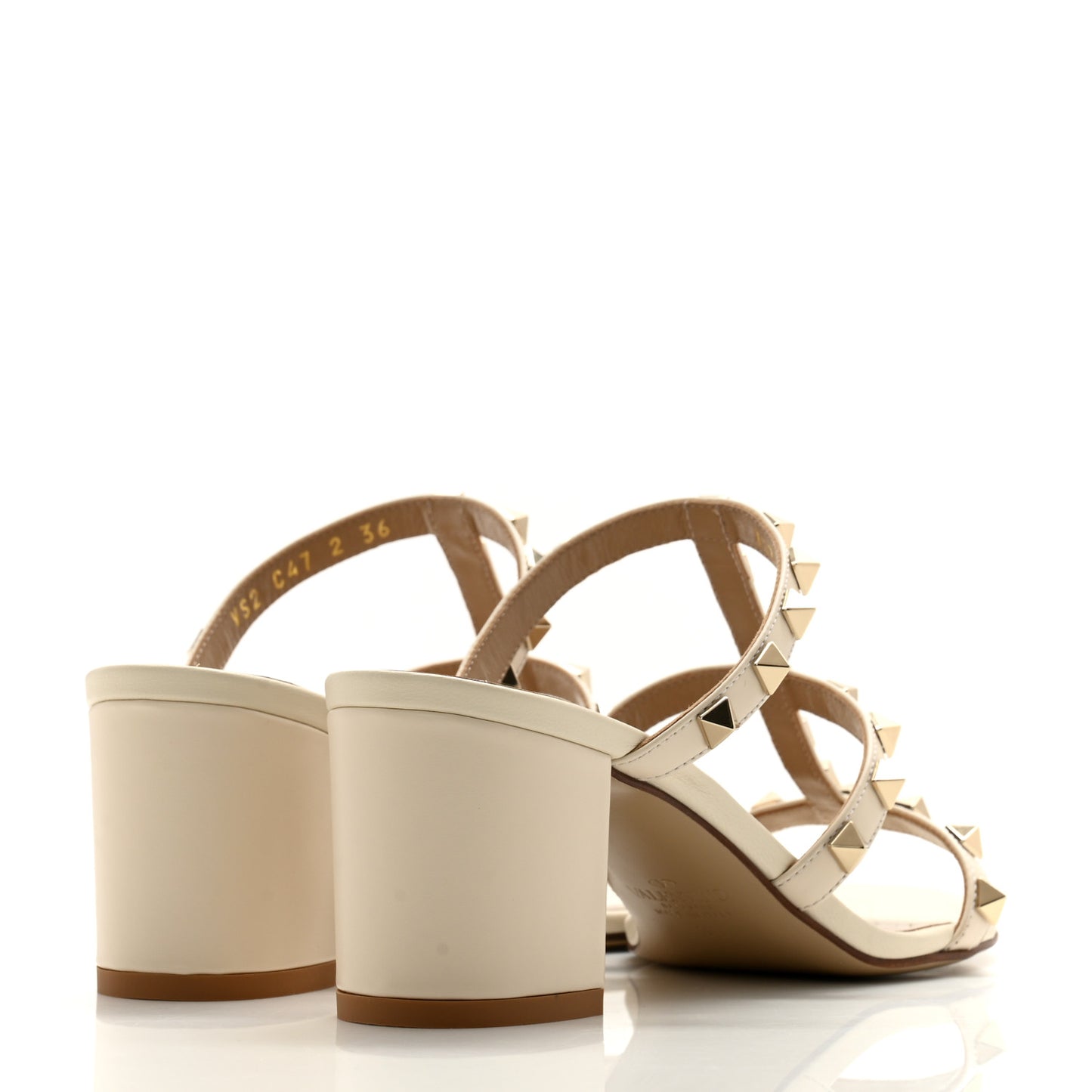 Calfskin Rockstud 60mm Caged Slide Sandals 36 Optic White