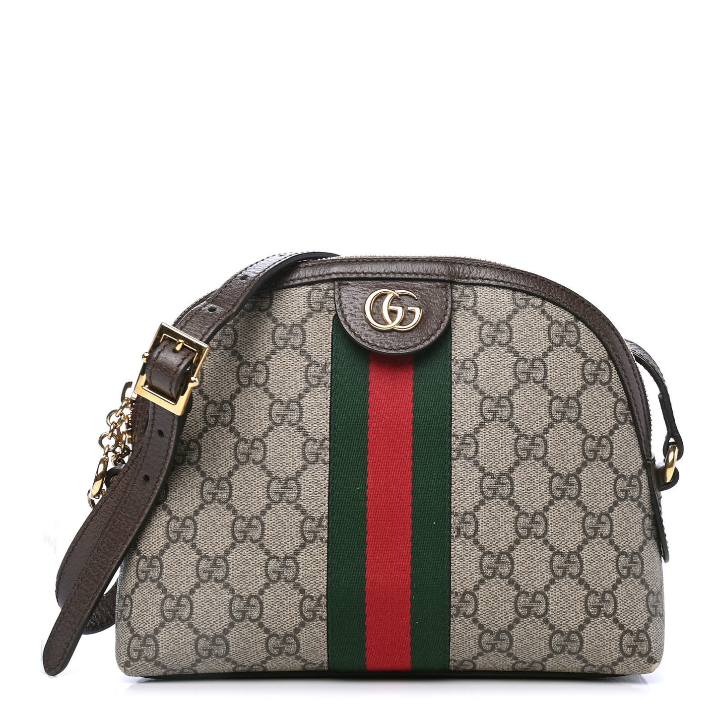 GG Supreme Monogram Textured Dollar Calfskin Web Small Ophidia Dome Shoulder Bag Beige Ebony New Acero
