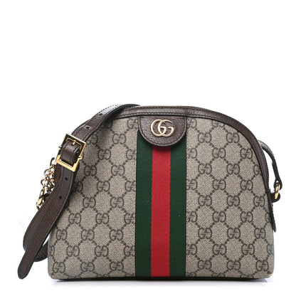 Gucci GG Supreme Monogram Textured Dollar Calfskin Web Small Ophidia Dome Shoulder Bag Beige Ebony New Acero 1 of 4