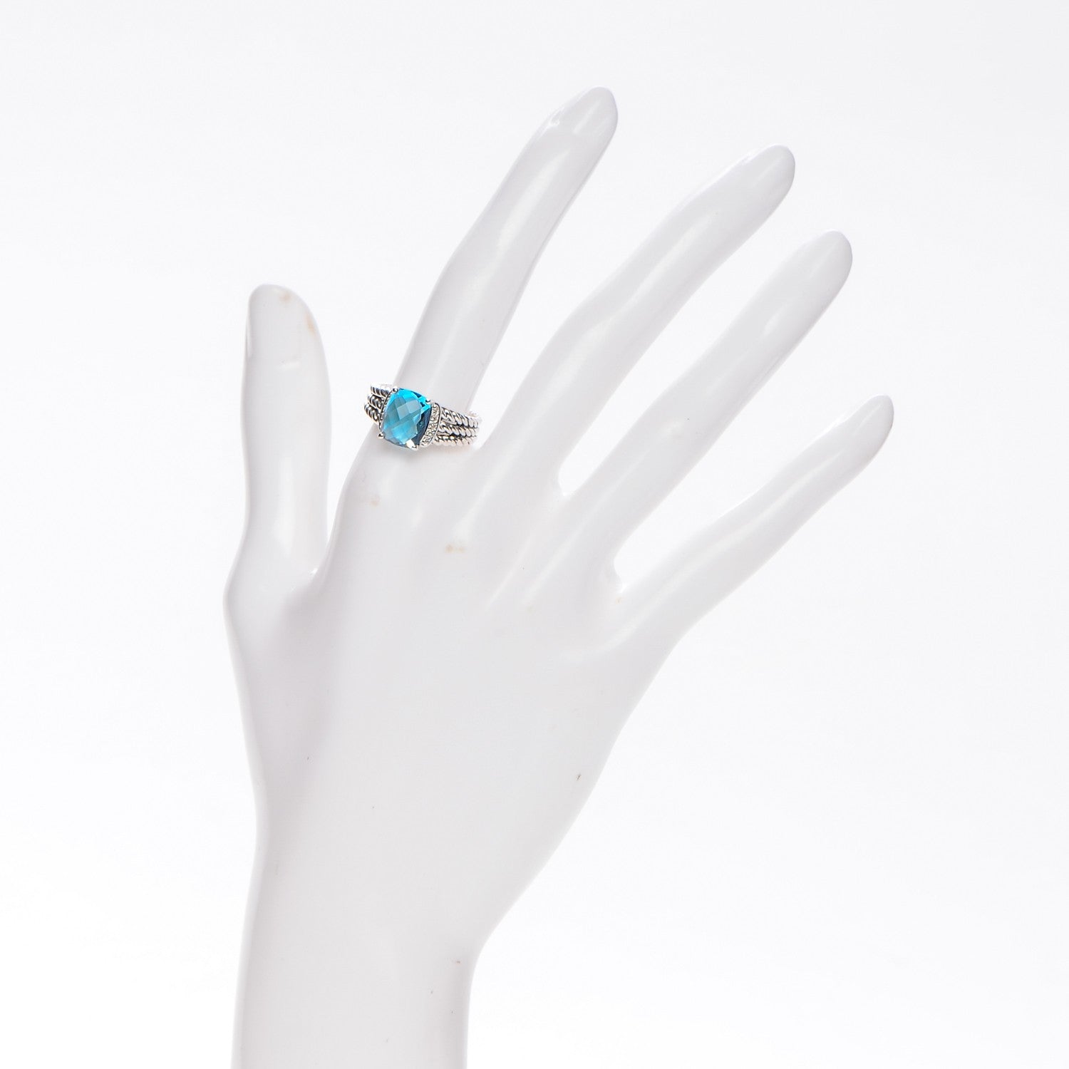 David Yurman Sterling Silver Diamond Blue Topaz 10mm Petite Wheaton Ring 56 7.5 2 of 5