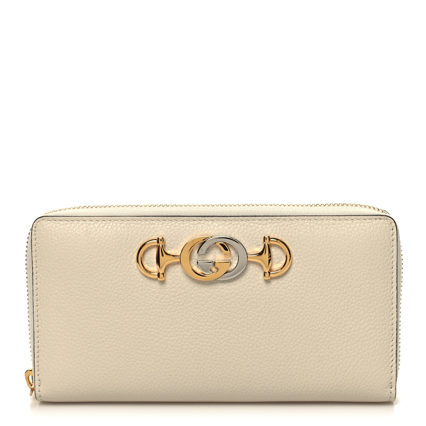 Grainy Calfskin Zumi Zip Around Wallet White
