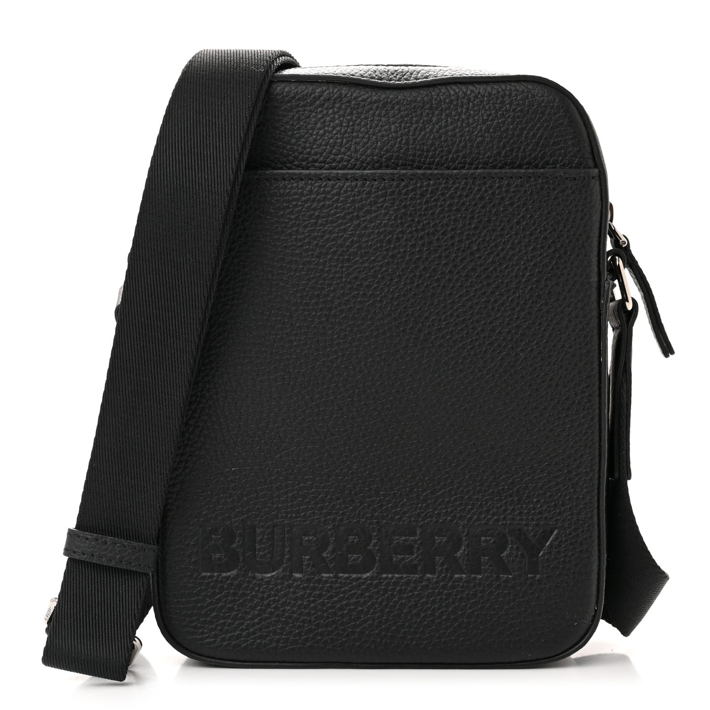 Pebbled Calfskin Logo Embossed Thornton Messenger Bag Black