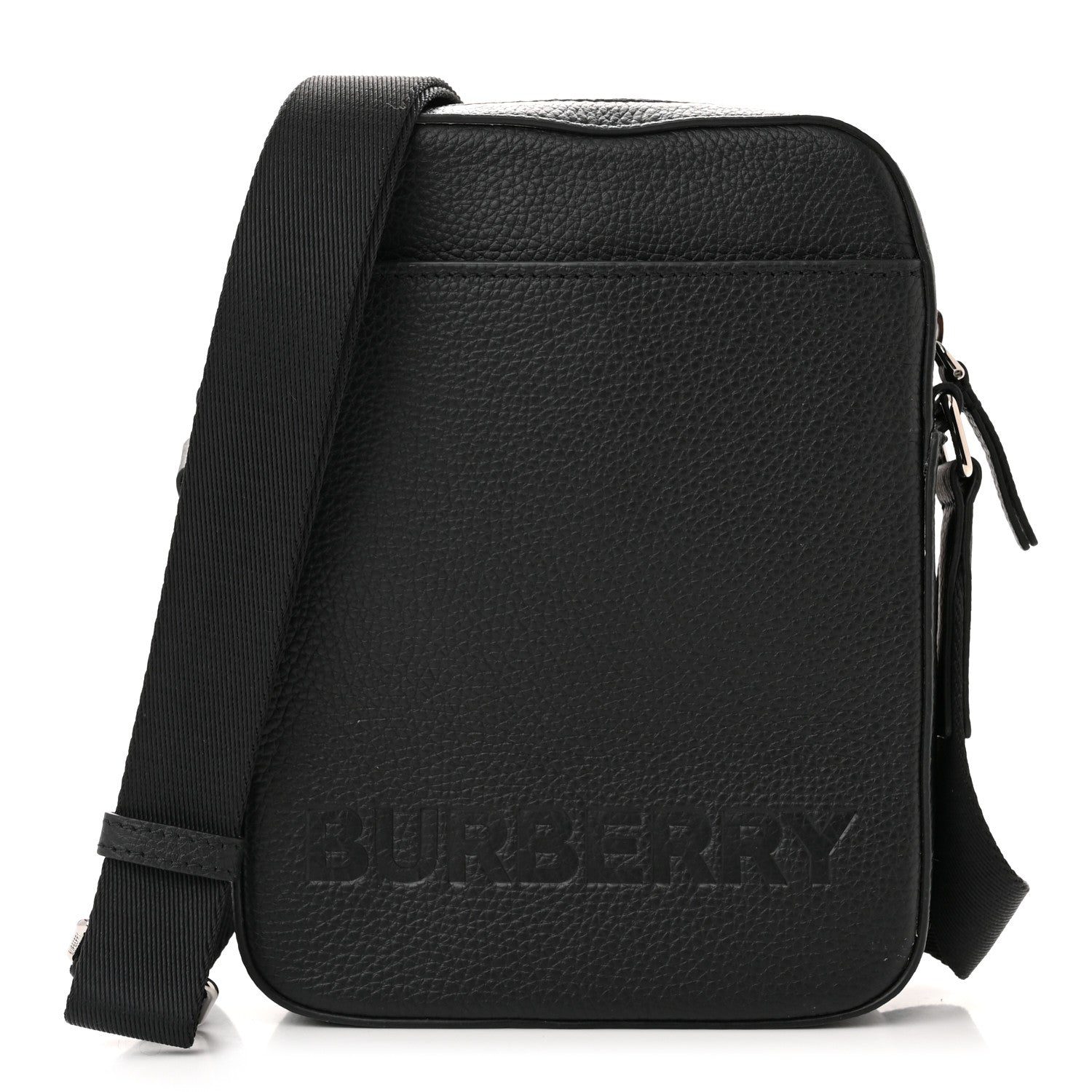 Burberry Pebbled Calfskin Logo Embossed Thornton Messenger Bag Black 1 of 11