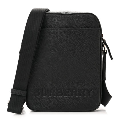 Burberry Pebbled Calfskin Logo Embossed Thornton Messenger Bag Black 1 of 11