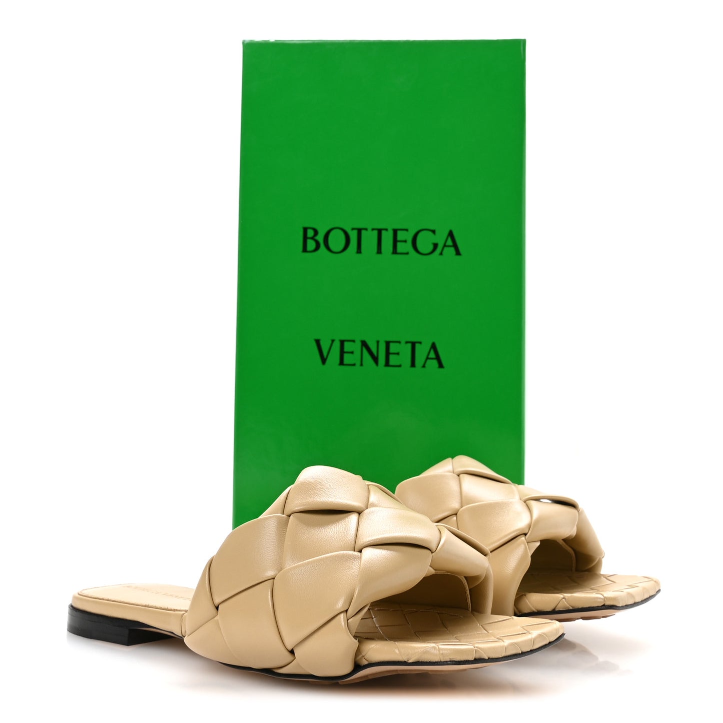 Nappa Maxi Intrecciato Lido Flat Sandals 37 Cane Sugar