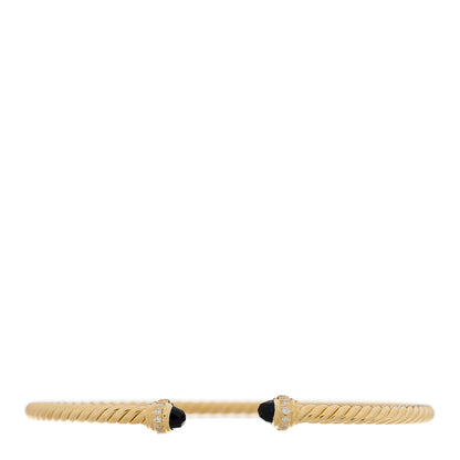 David Yurman 18K Yellow Gold Diamond Black Onyx 3mm Cablespira Bracelet 1 of 4