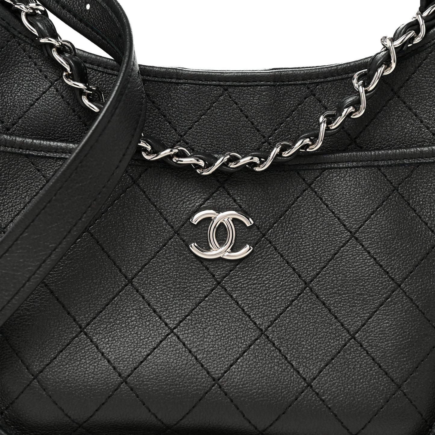 Calfskin Quilted Jungle Stroll Hobo Bag Black