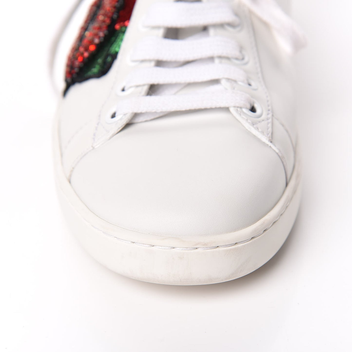Calfskin Web Crystal Womens Mouth Ace Sneakers 37 White