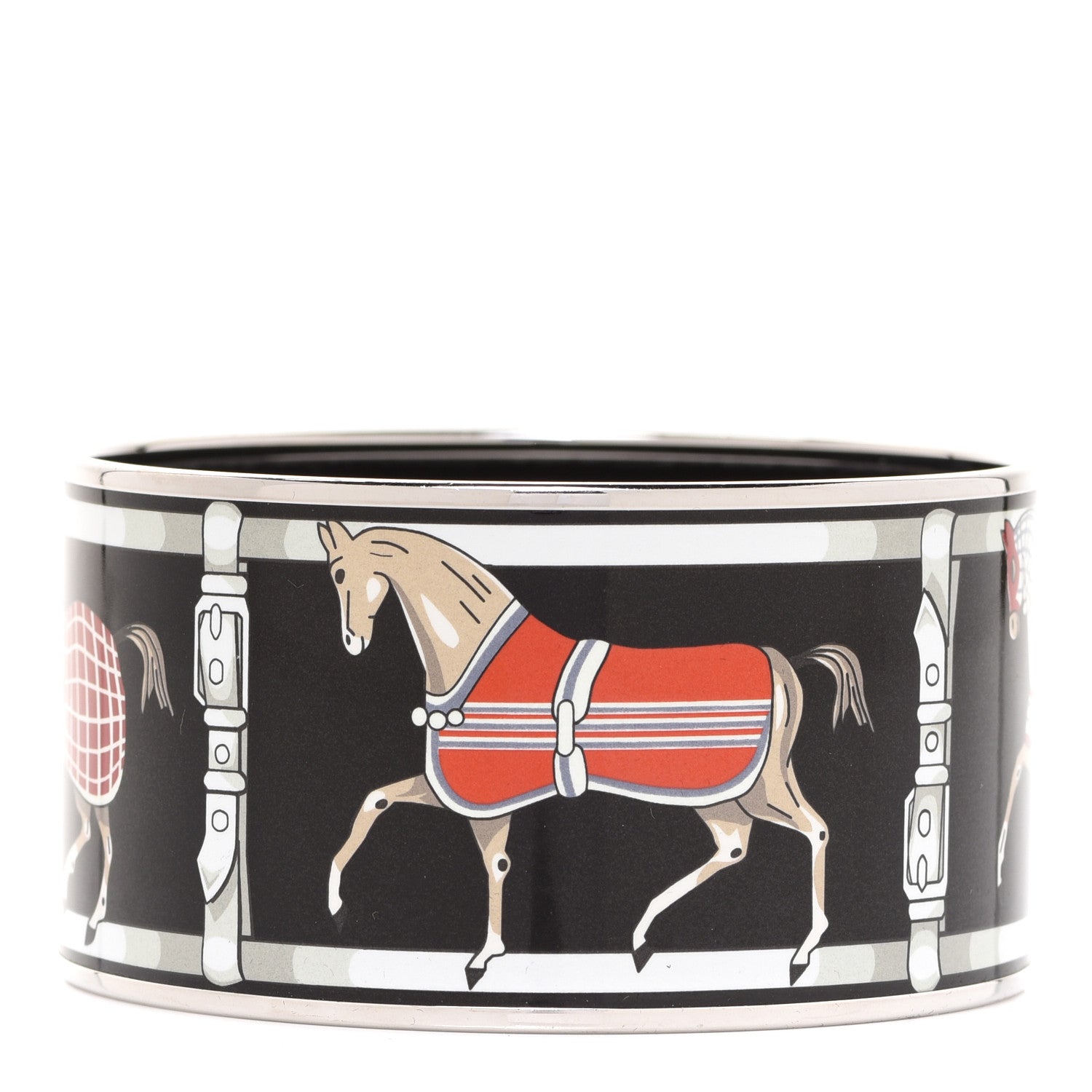 Hermes Enamel Printed Tenues Et Couvertures Extra Wide Bracelet 70 1 of 6