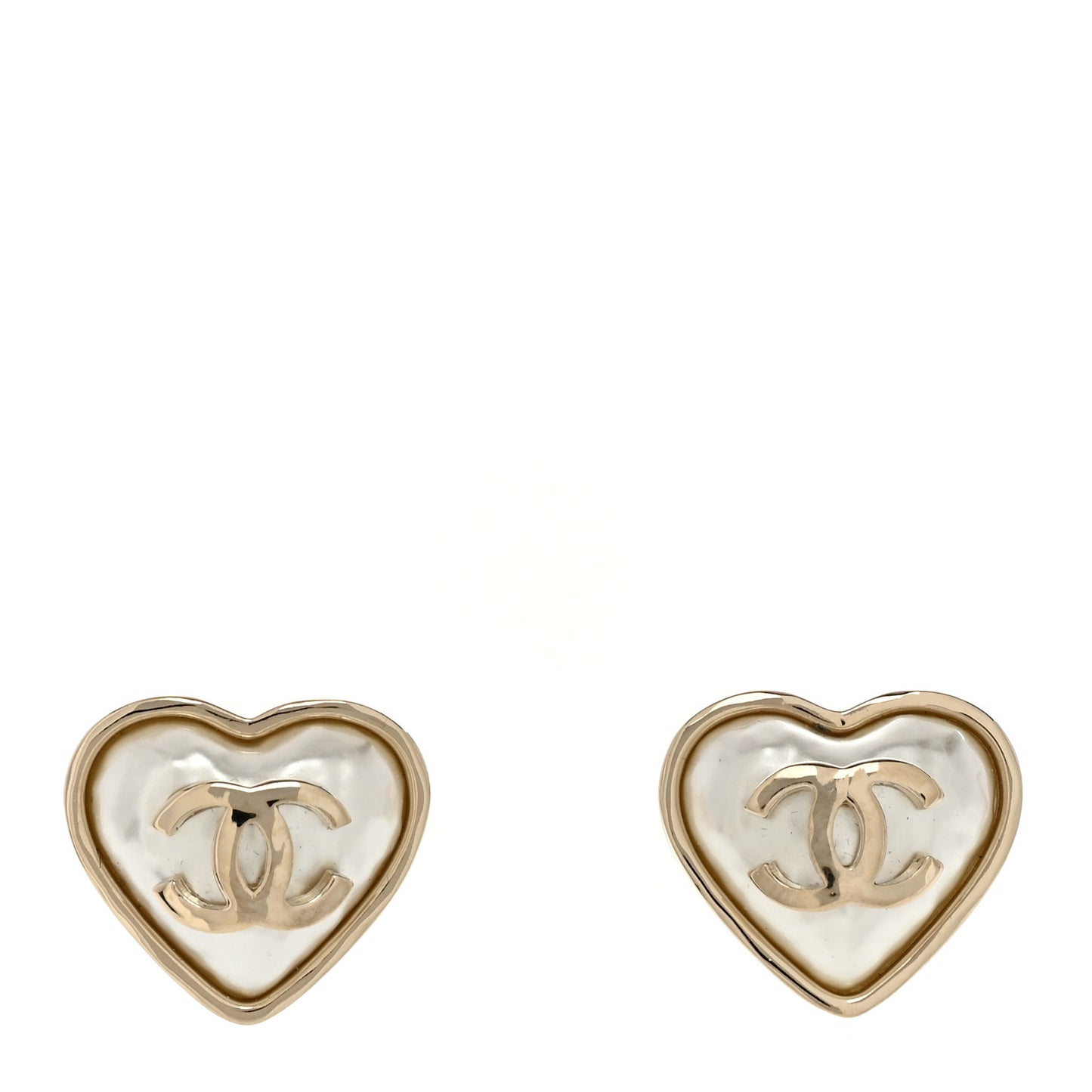 Pearl CC Heart Earrings Gold