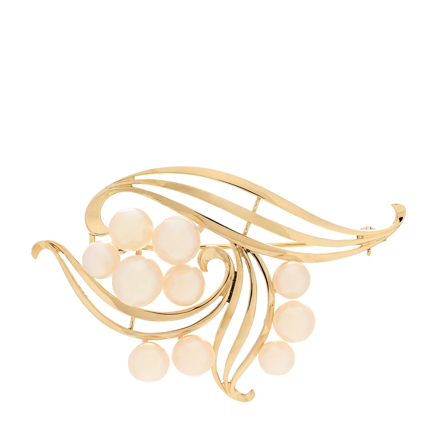 14K Yellow Gold Akoya Pearl 6.0-7.5mm Leaf Brooch