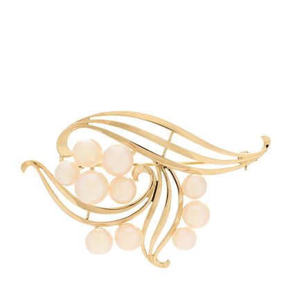 Mikimoto 14K Yellow Gold Akoya Pearl 6.0-7.5mm Leaf Brooch 1 of 4