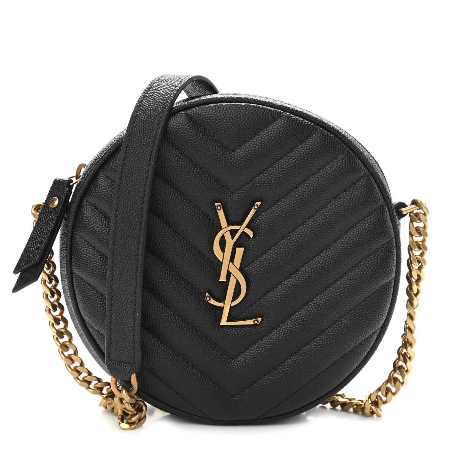 Saint Laurent Grain De Poudre Matelasse Chevron Quilted Round Vinyle Camera Bag Black 1 of 10