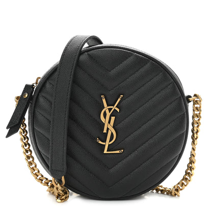 Saint Laurent Grain De Poudre Matelasse Chevron Quilted Round Vinyle Camera Bag Black 1 of 10