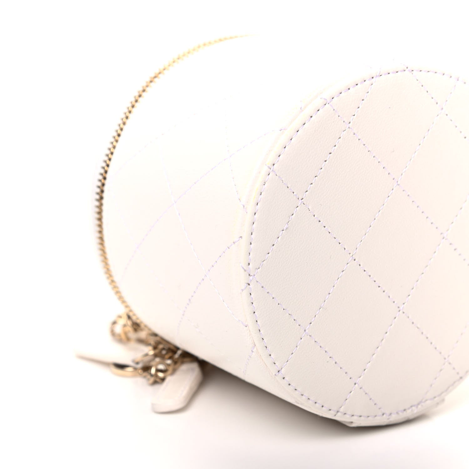 Chanel Lambskin Quilted Round Small Vanity Case With Chain White Black 8 of 10