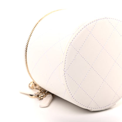 Chanel Lambskin Quilted Round Small Vanity Case With Chain White Black 8 of 10