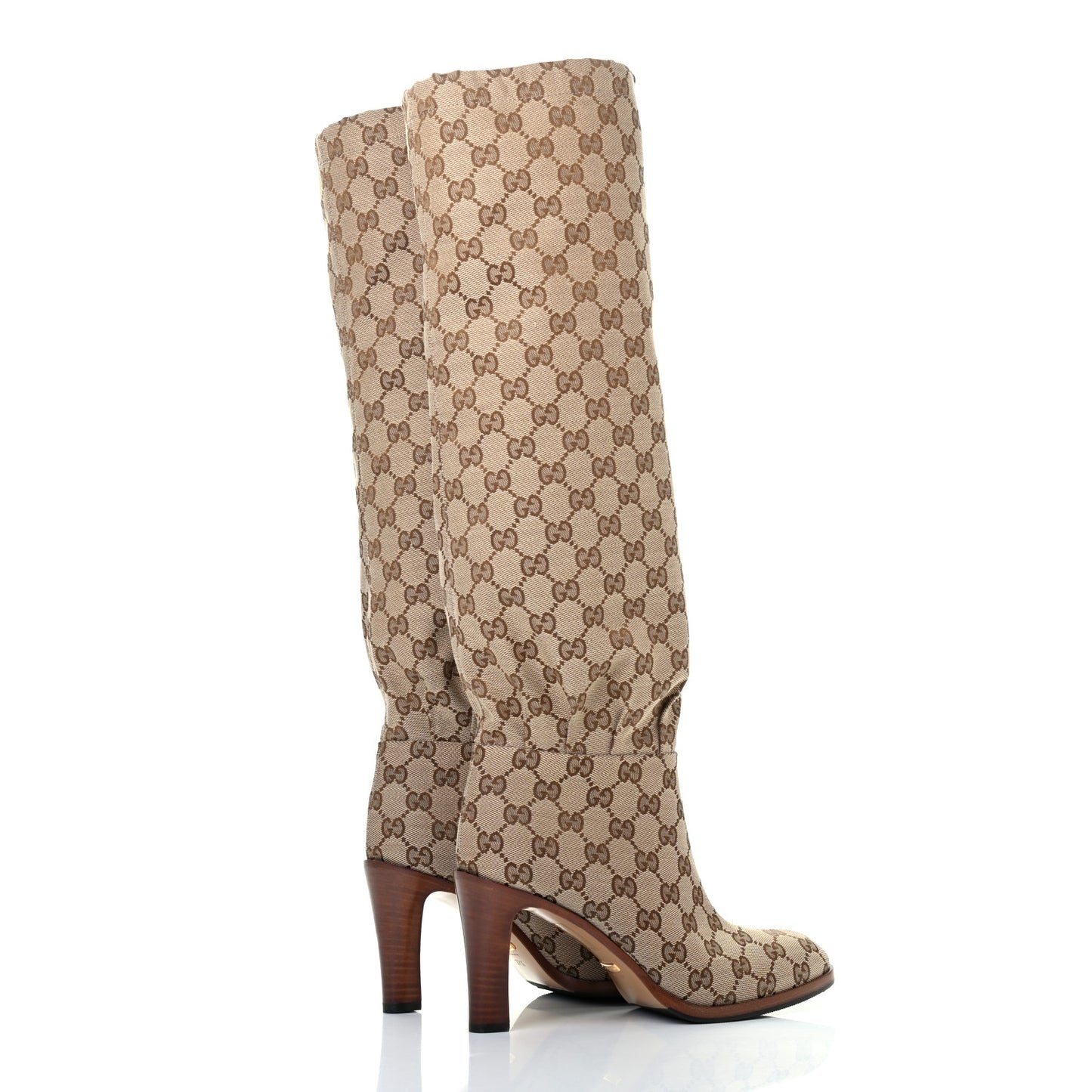 Monogram Malaga Kid Lisa Mid Heel Boots 37.5 Beige Ebony