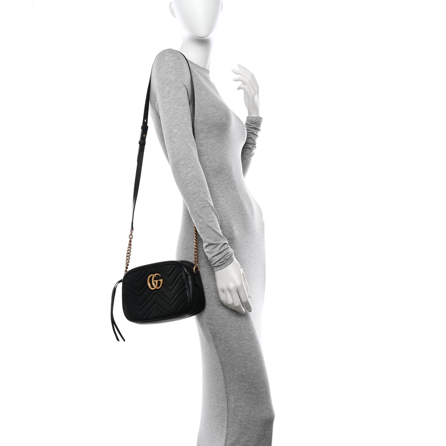 Calfskin Matelasse Small GG Marmont Chain Shoulder Bag Black