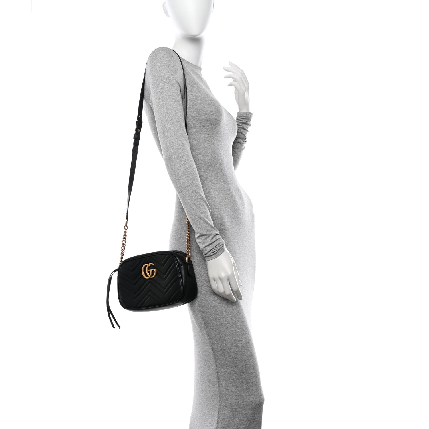 Gucci Calfskin Matelasse Small GG Marmont Chain Shoulder Bag Black 2 of 13