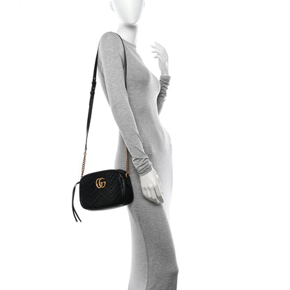 Gucci Calfskin Matelasse Small GG Marmont Chain Shoulder Bag Black 2 of 13