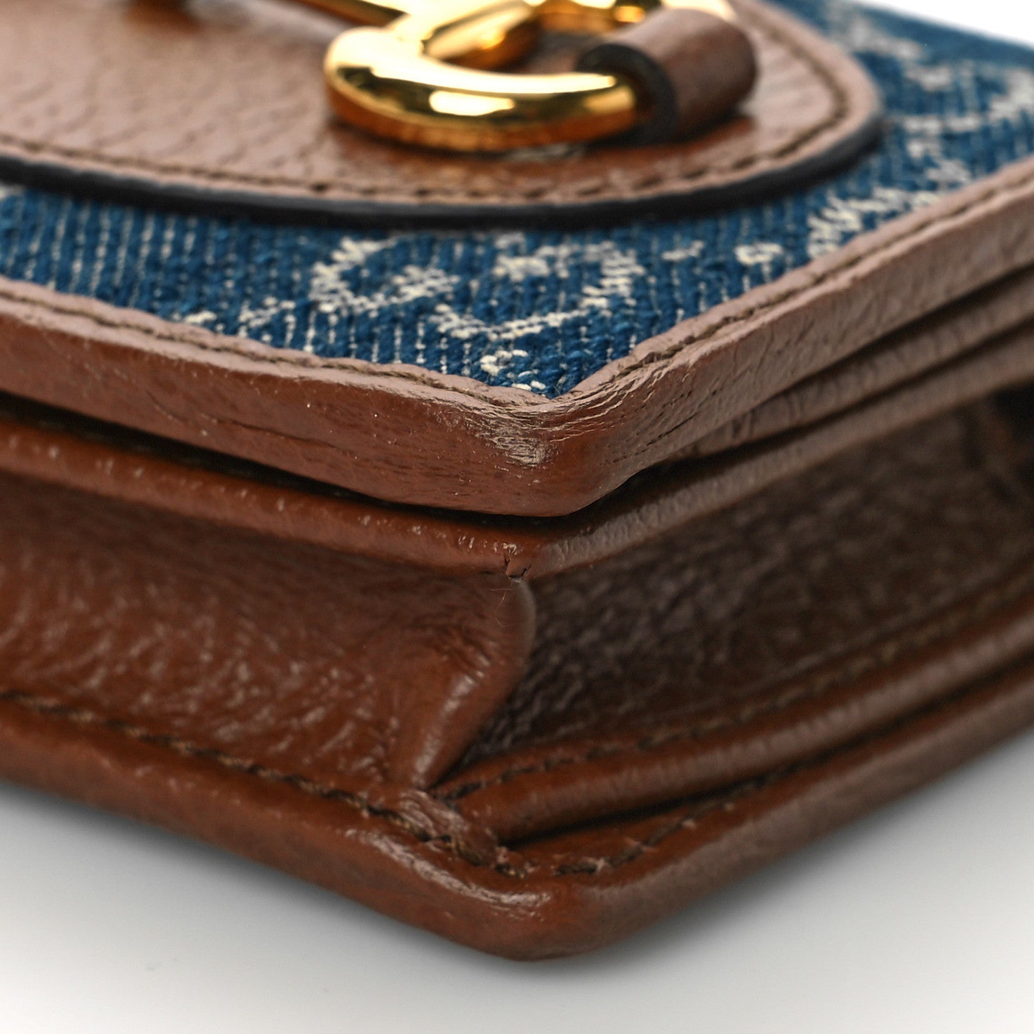 Gucci New Denim GG Monogram Dollar Calfskin Horsebit 1955 Card Case Wallet Blue Tea Cuir Epilog 9 of 9