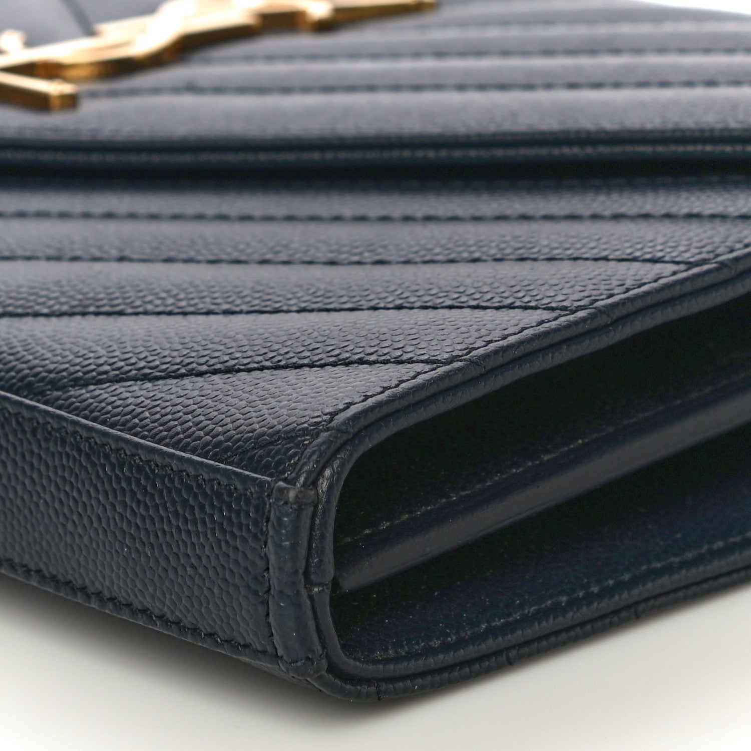 Saint Laurent Grain De Poudre Matelasse Chevron Monogram Chain Wallet Deep Marine 9 of 9