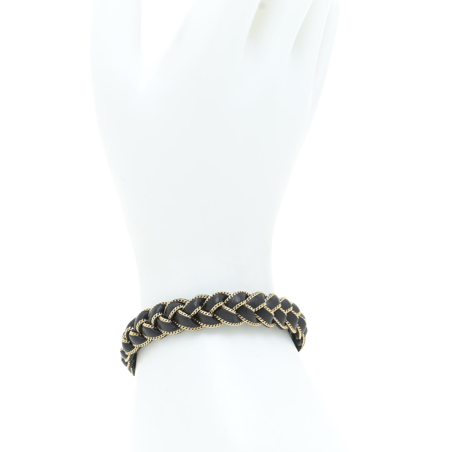 Saint Laurent Calfskin Braided Double Wrap Bracelet Black 2 of 7