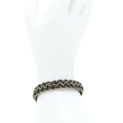 Saint Laurent Calfskin Braided Double Wrap Bracelet Black 2 of 7