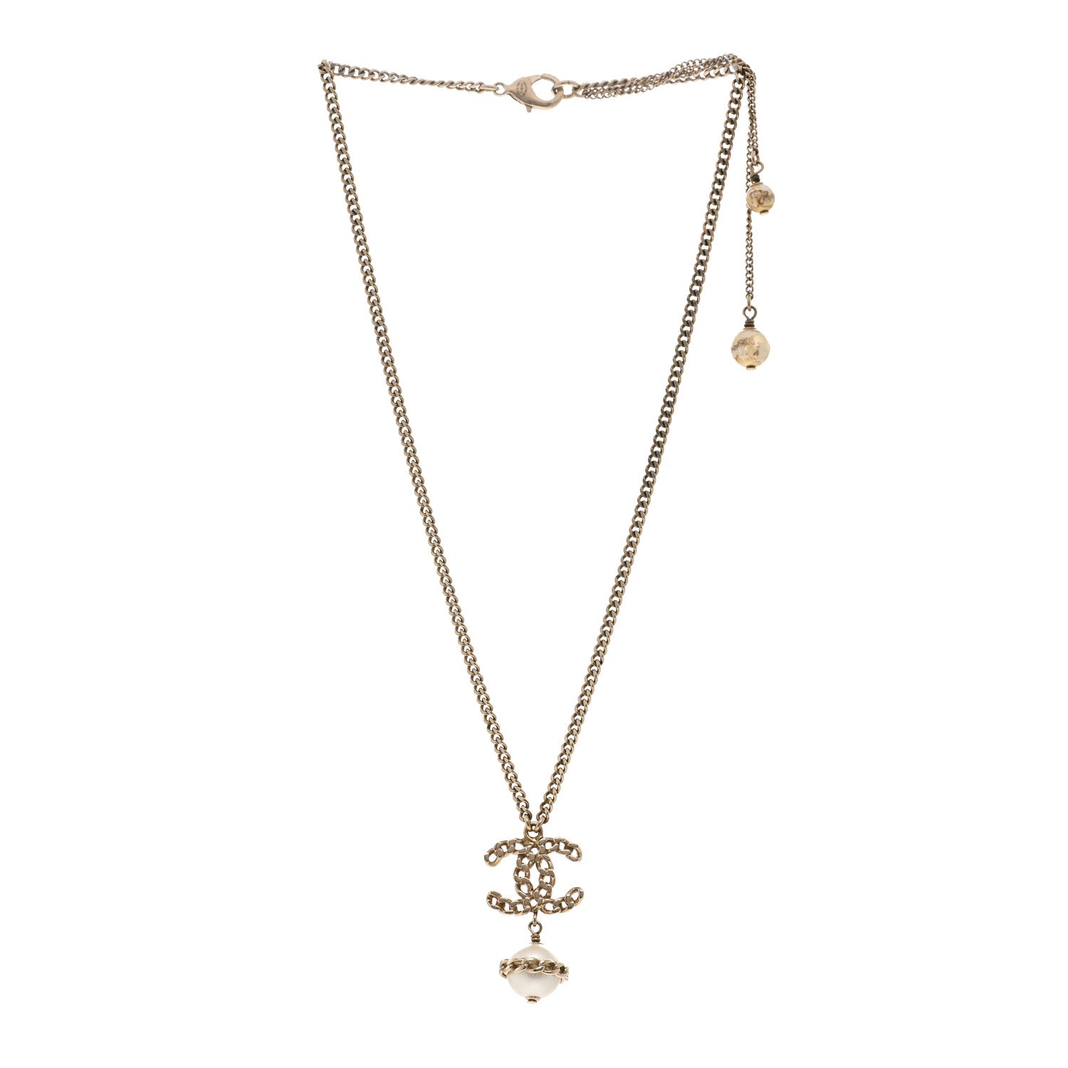 Chanel Chain CC Pearl Drop Necklace Gold 3 of 6