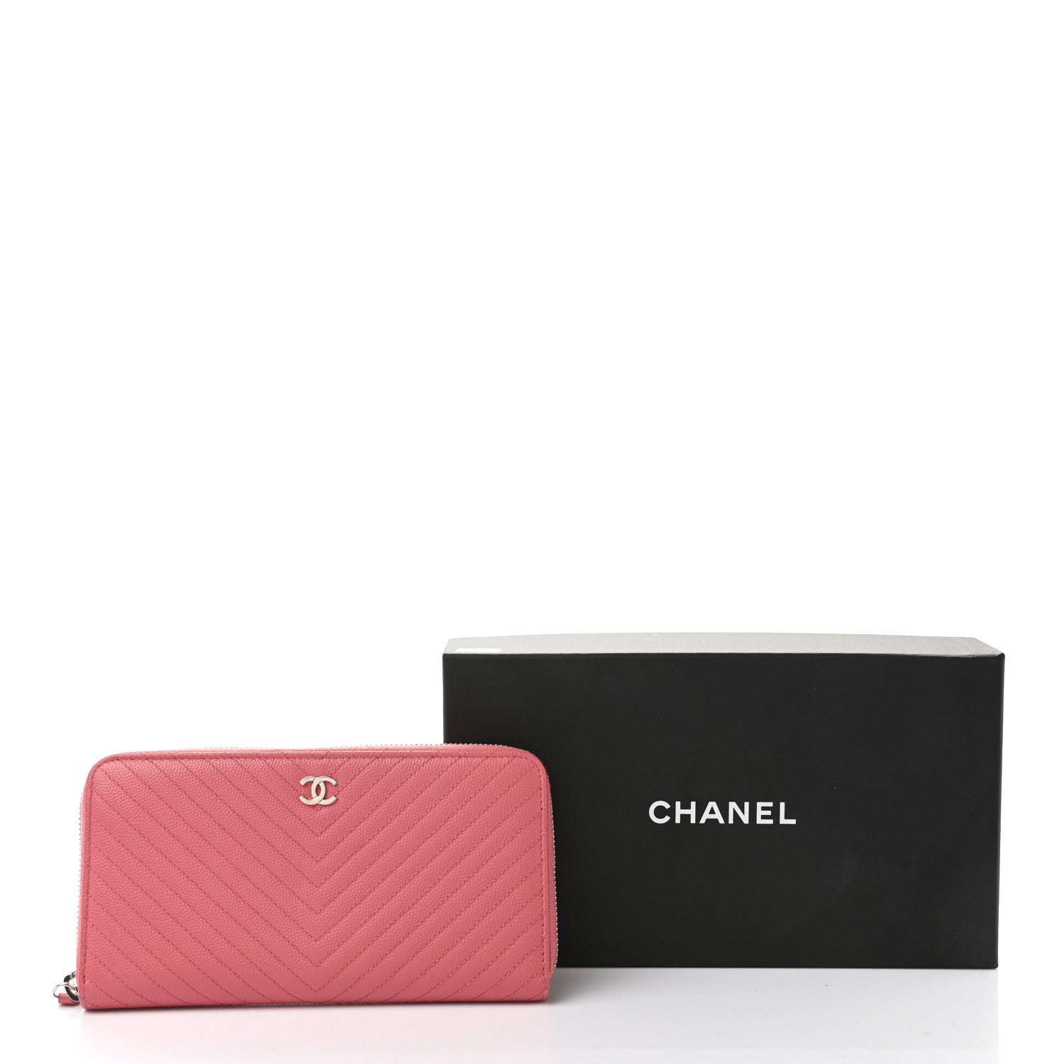 Chanel Caviar Chevron Large Gusset Zip Around Wallet Pink 9 of 9