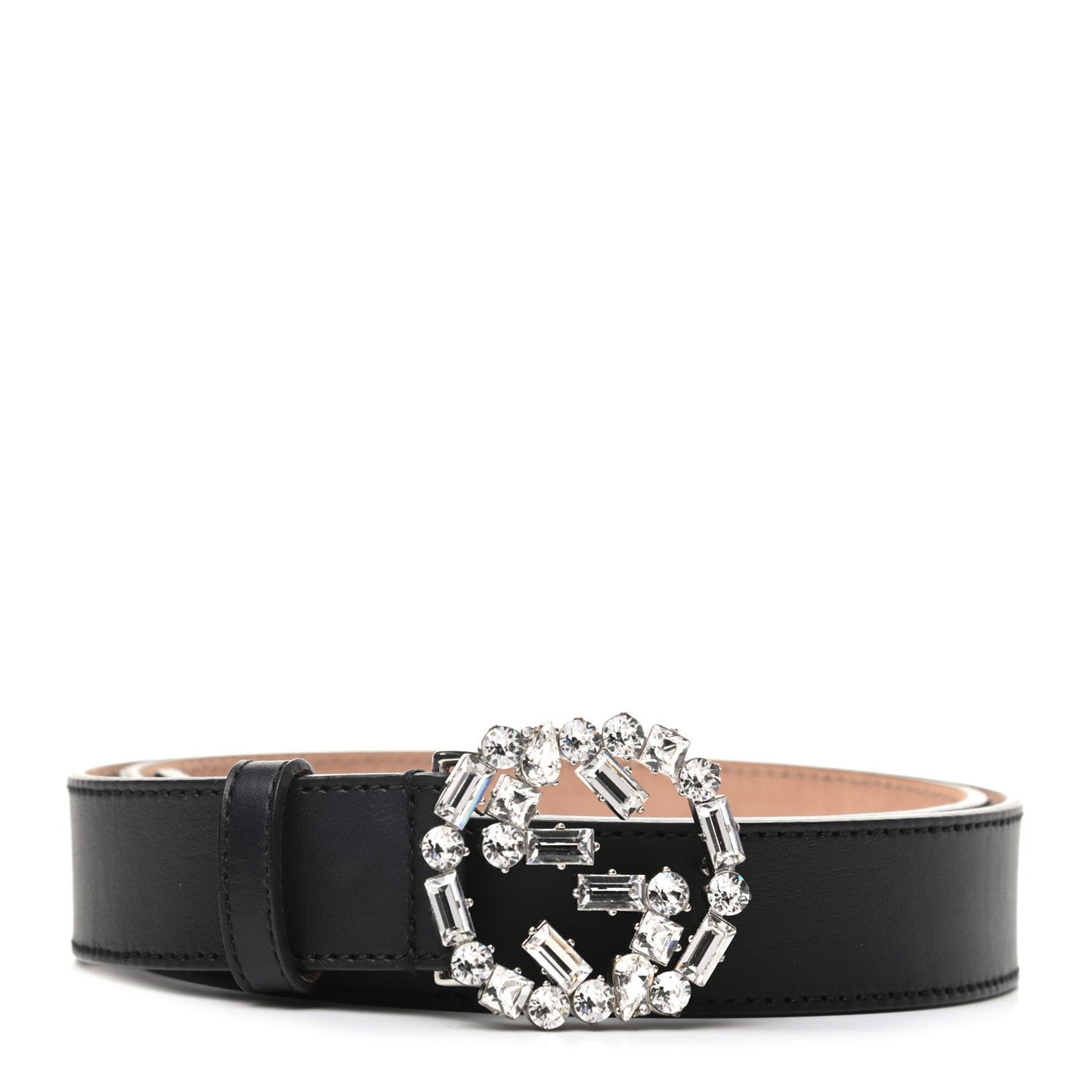 Calfskin Crystal Interlocking G Belt 90 36 Black
