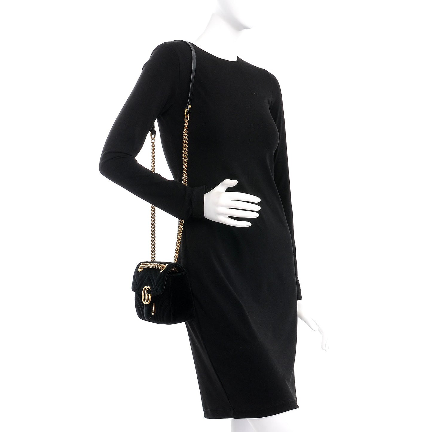 Velvet Matelasse Mini GG Marmont Shoulder Bag Black