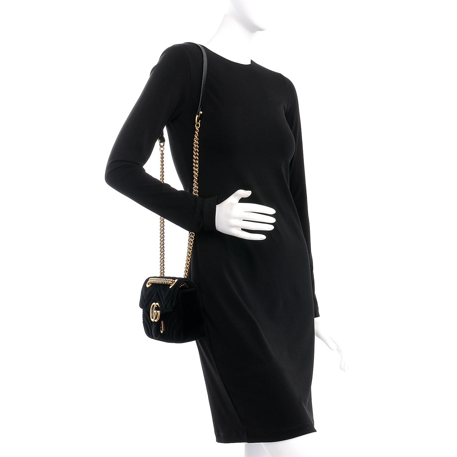Gucci Velvet Matelasse Mini GG Marmont Shoulder Bag Black 2 of 7